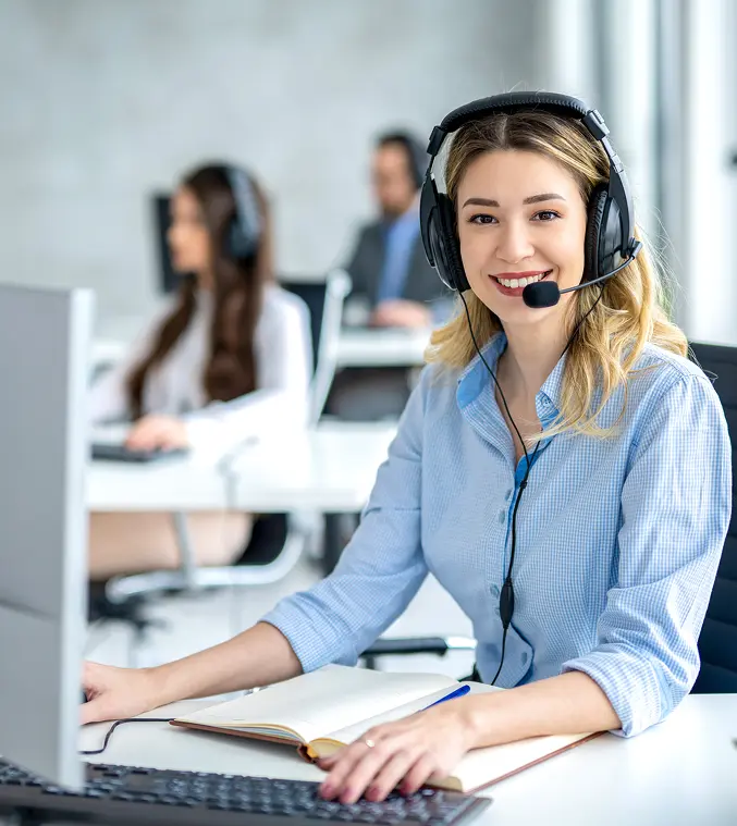 Friendly medical receptionist with headset