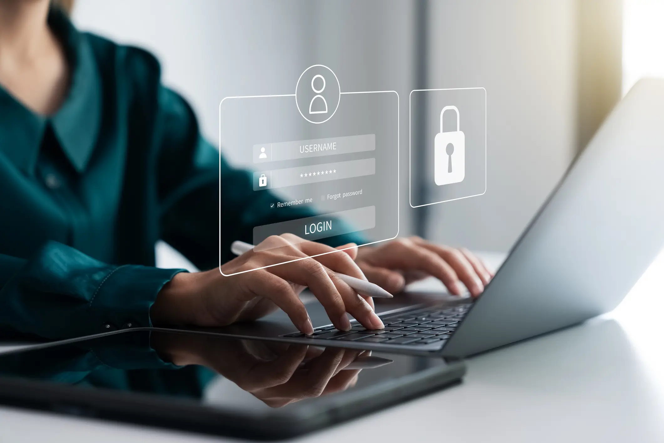 Secure laptop with privacy icons